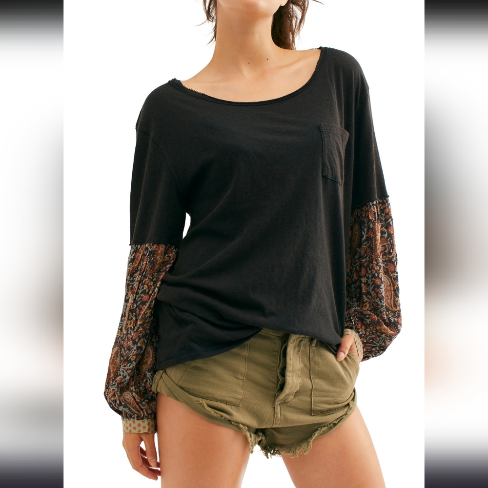 Free People Paisley Sleeve Blouse